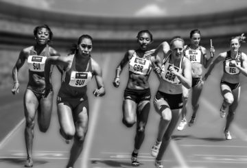 Women racing in a relay race competition