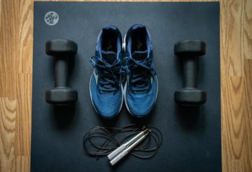 Equipment for home gym - sneakers, dumbbells, jump rope
